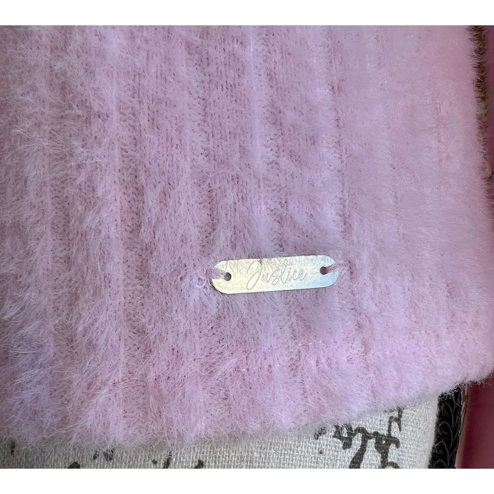 Justice Girls Rose Pink Fuzzy Eyelash Knit Cardigan Sweater Rhinestone Buttons L